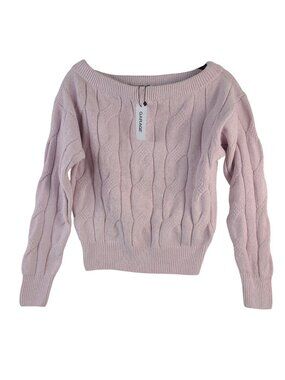 NEW Chenille Off-Shoulder Light Pink Sweater Sz P/S Garage